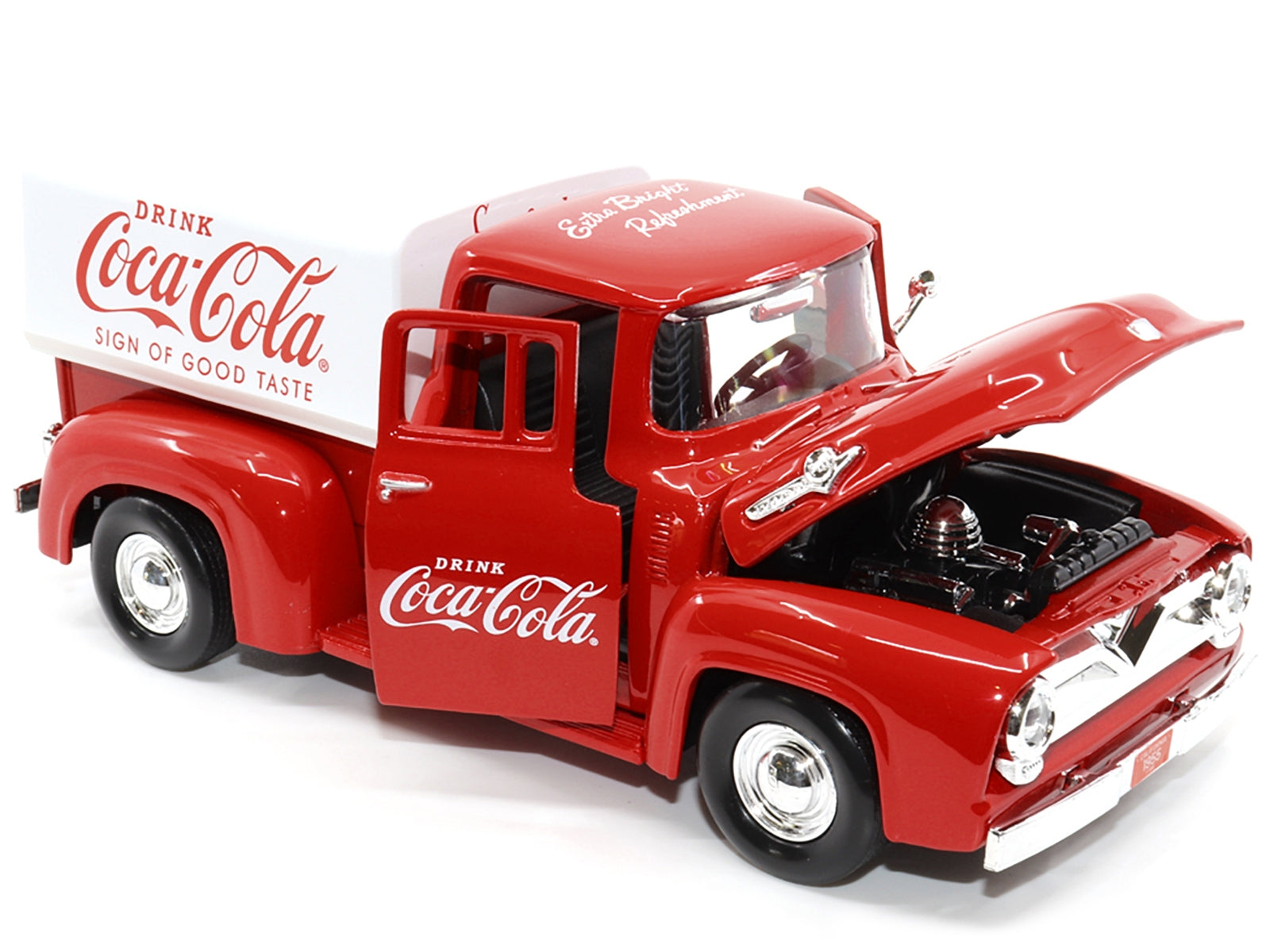 1955 Ford F-100 Pickup Truck Red with White Canopy "Drink Coca-Cola" 1/24 Diecast Model Car by Motor City Classics Motorcity Classics