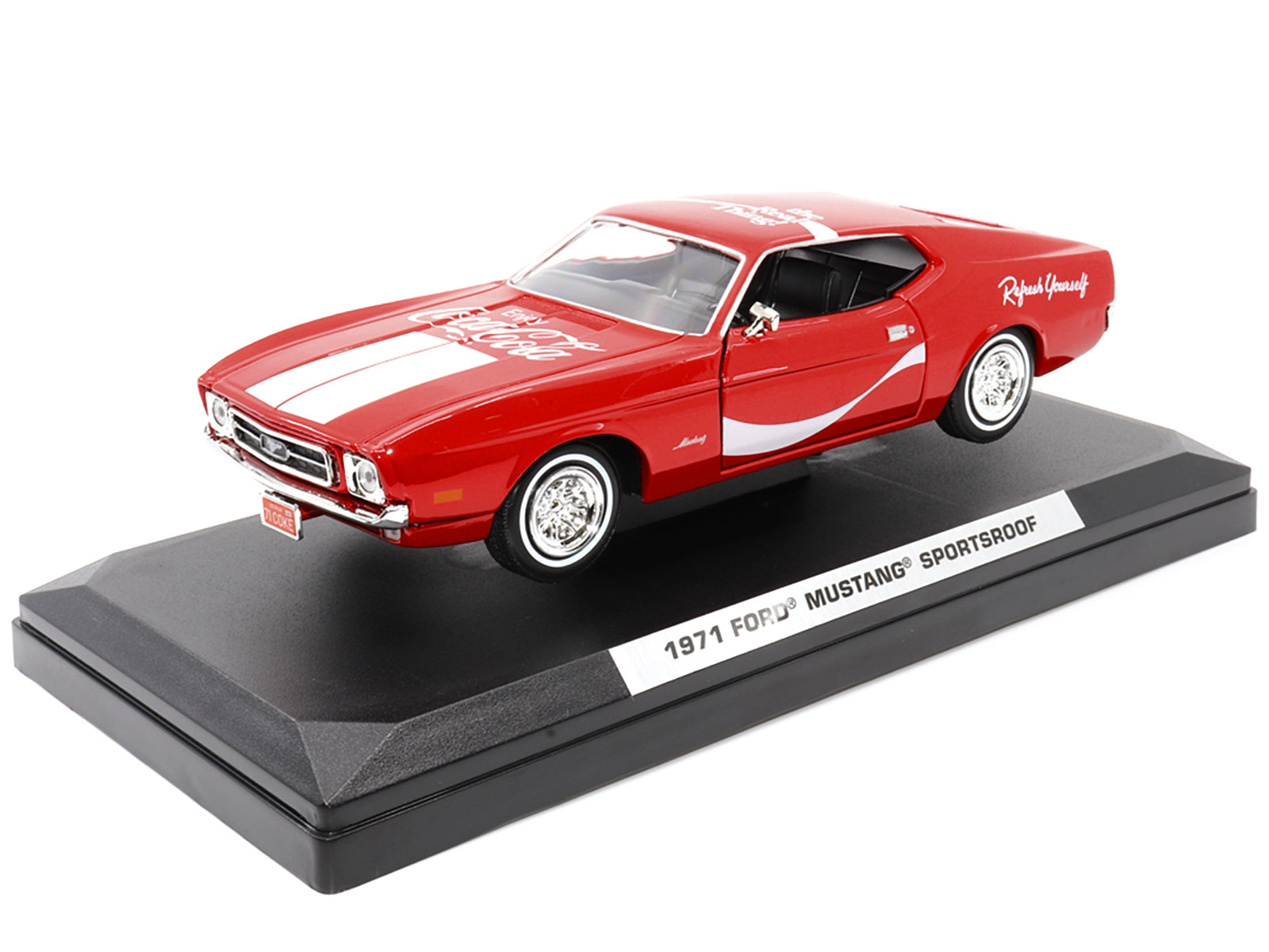 1971 Ford Mustang Sportsroof Red with White Stripes "Refresh Yourself - Coca-Cola" 1/24 Diecast Model Car by Motor City Classics Motorcity Classics