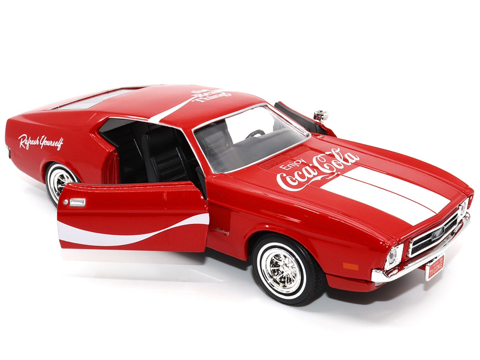 1971 Ford Mustang Sportsroof Red with White Stripes "Refresh Yourself - Coca-Cola" 1/24 Diecast Model Car by Motor City Classics Motorcity Classics