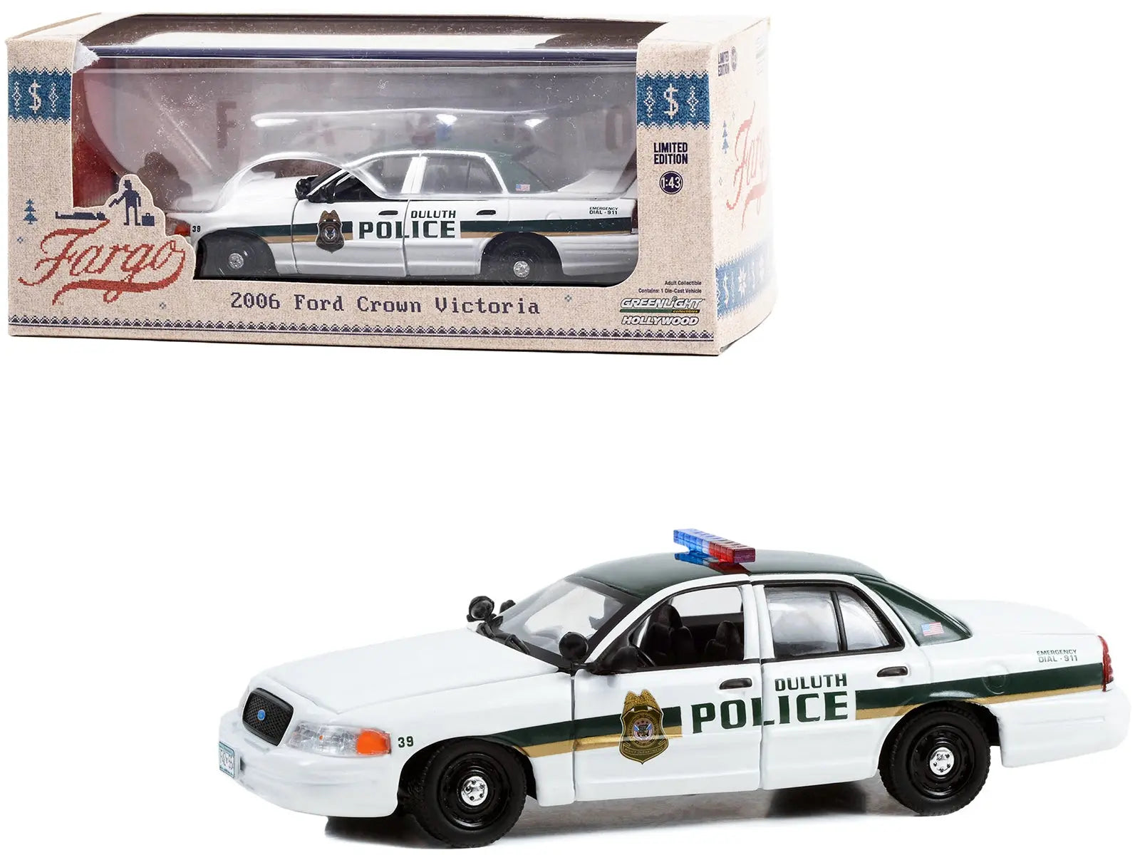 2006 Ford Crown Victoria Police Interceptor White with Green Top "Duluth Minnesota Police" "Fargo" (2014-2020 TV Series) "Hollywood" Series 1/43 Diecast Model Car by Greenlight Greenlight