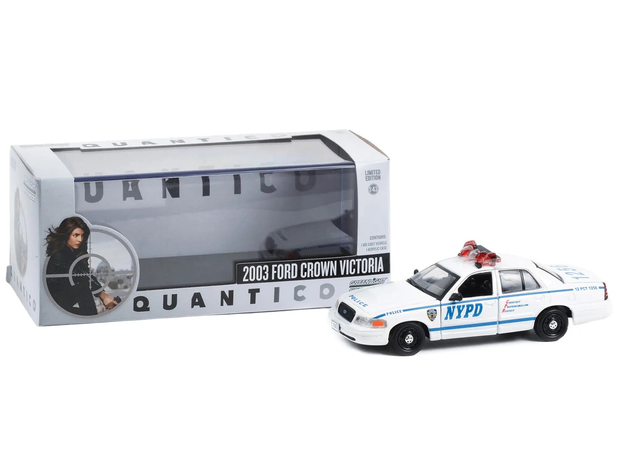 2003 Ford Crown Victoria Police Interceptor NYPD (New York City Police Dept) White "Quantico" (2015-2018) TV Series 1/43 Diecast Model Car by Greenlight Greenlight