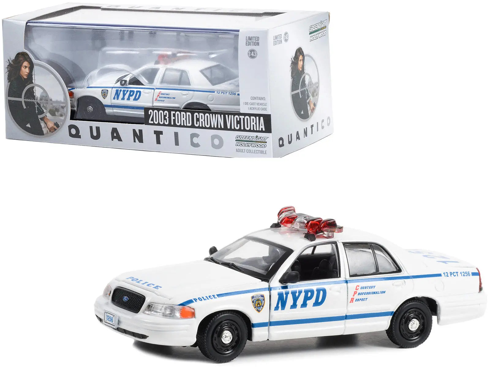 2003 Ford Crown Victoria Police Interceptor NYPD (New York City Police Dept) White "Quantico" (2015-2018) TV Series 1/43 Diecast Model Car by Greenlight Greenlight