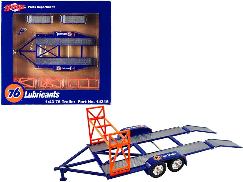 Tandem Car Trailer with Tire Rack Blue "Union 76" for 1/43 Scale Model Cars by GMP GMP