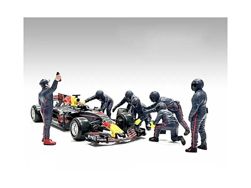 Formula One F1 Pit Crew 7 Figure Set Team Blue Release III for 1/43 Scale Models by American Diorama American Diorama