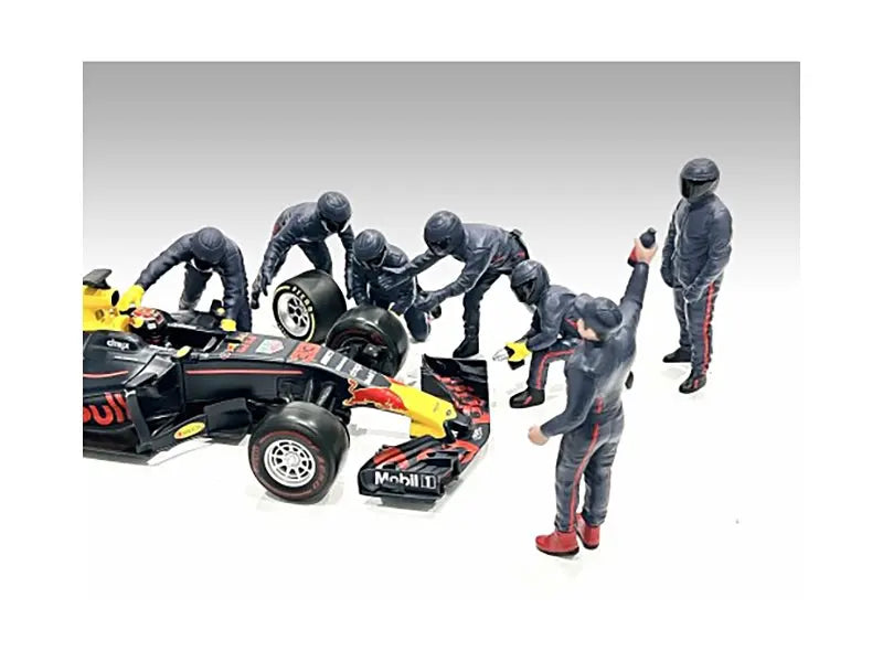 Formula One F1 Pit Crew 7 Figure Set Team Blue Release III for 1/43 Scale Models by American Diorama American Diorama