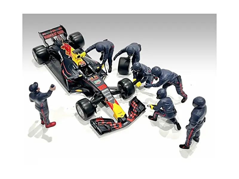 Formula One F1 Pit Crew 7 Figure Set Team Blue Release III for 1/43 Scale Models by American Diorama American Diorama