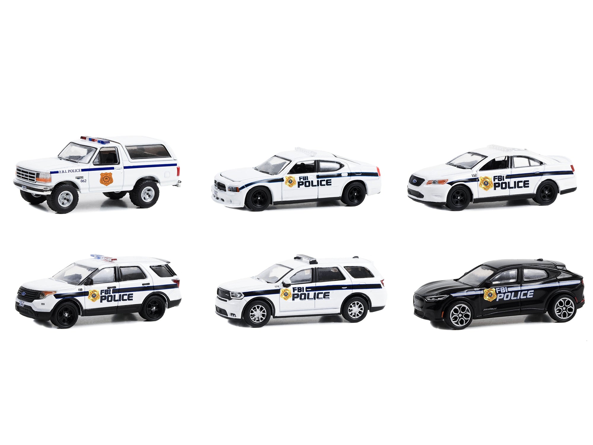 "Hot Pursuit" Special Edition "FBI Police (Federal Bureau of Investigation Police)" Set of 6 Police Cars 1/64 Diecast Model Cars by Greenlight Greenlight