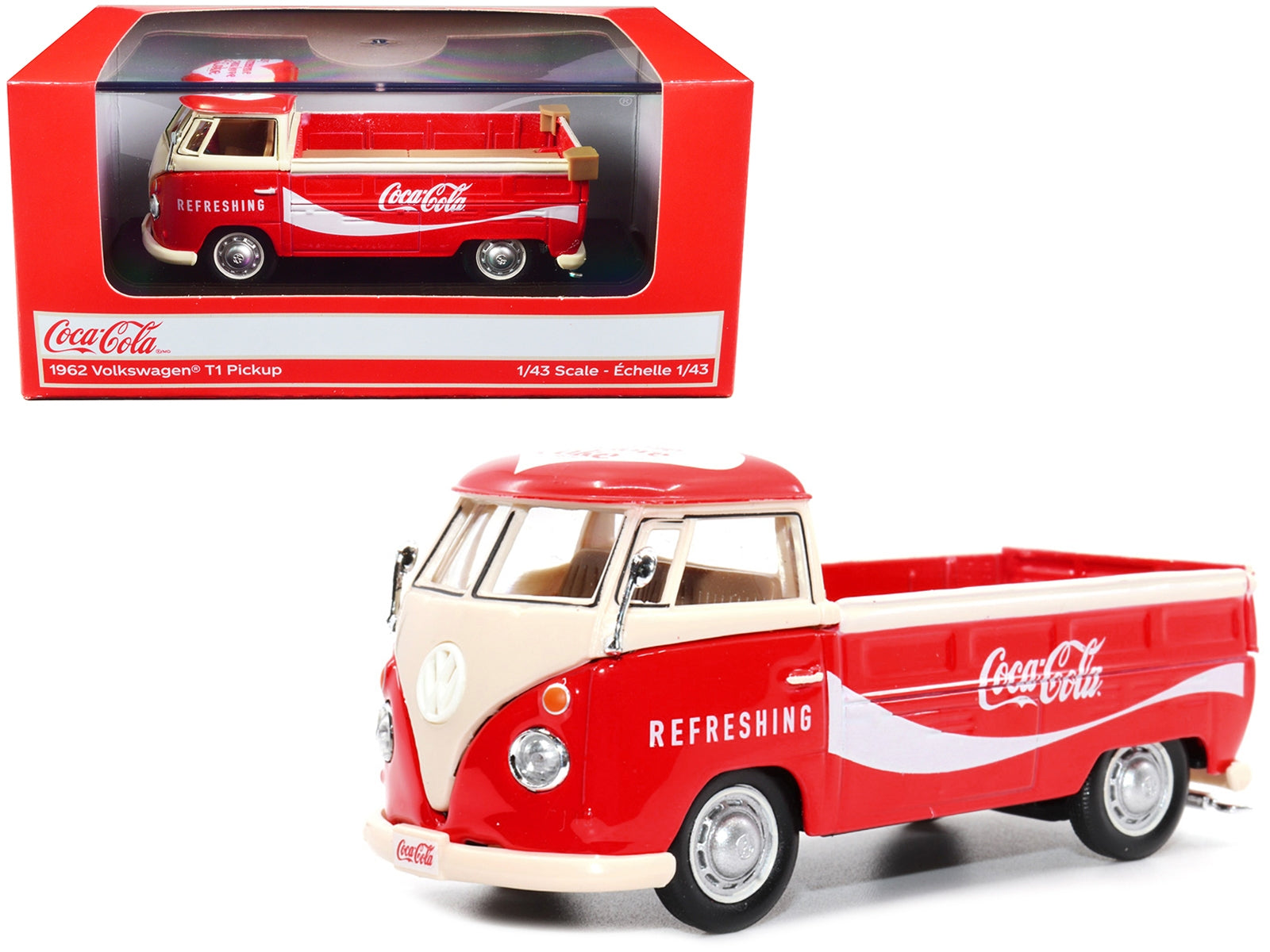 1962 Volkswagen T1 Pickup Truck Red and White "Refreshing Coca-Cola" 1/43 Diecast Model Car by Motor City Classics Motorcity Classics