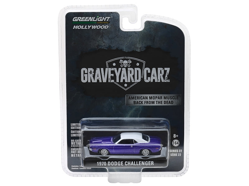 1970 Dodge Challenger Purple with White Top "Graveyard Carz" (2012) TV Series (Season 5: "Chally vs. Chally") "Hollywood" Series 22 1/64 Diecast Model Car by Greenlight Greenlight