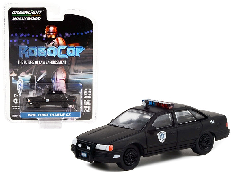 1986 Ford Taurus LX Matt Black "Detroit Police" "RoboCop" (1987) Movie "Hollywood Series" Release 34 1/64 Diecast Model Car by Greenlight Greenlight