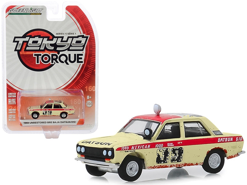 1969 Datsun 510 4-Door Sedan #89 Peter Brock "Brock Racing Enterprises" (BRE) Mexican 1000 Rally (1969) (Unrestored) "Tokyo Torque" Series 7 1/64 Diecast Model Car by Greenlight Greenlight