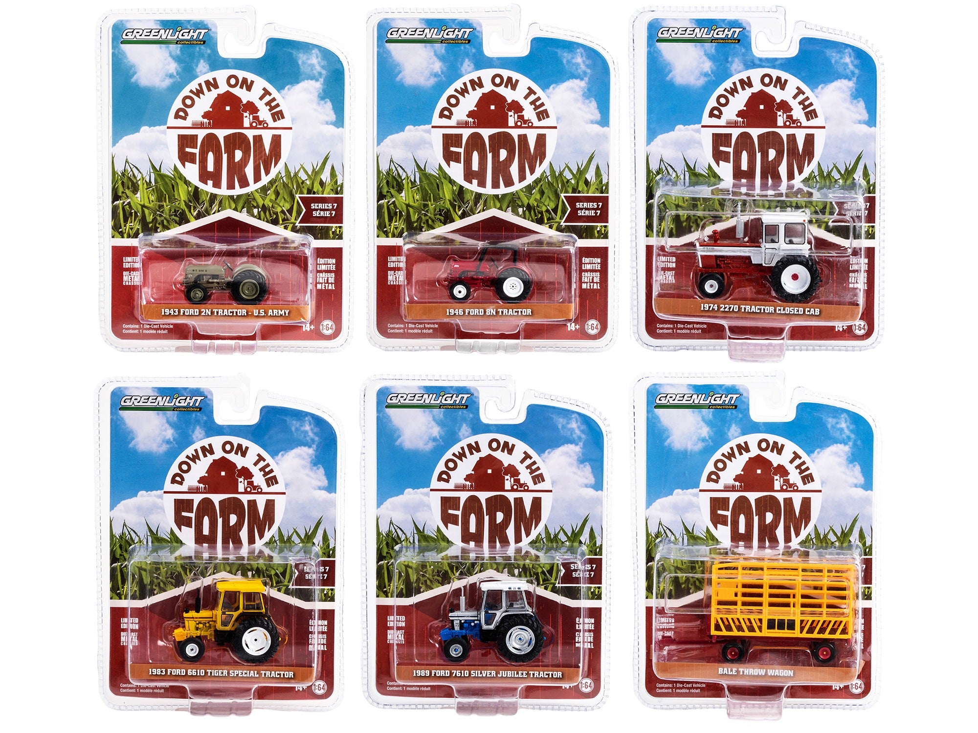 "Down on the Farm" Series Set of 6 pieces Release 7 1/64 Diecast Models by Greenlight Greenlight