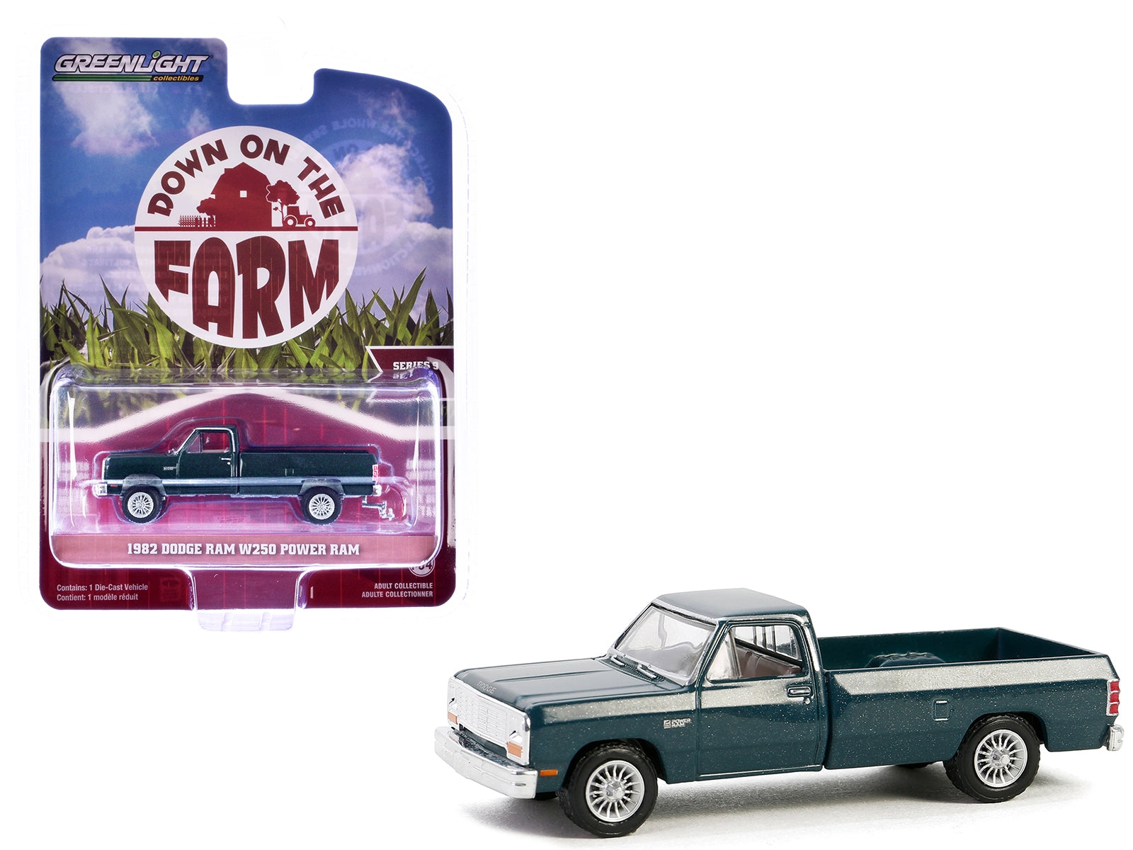 1982 Dodge Ram W250 Power Ram Pickup Truck Seaspray Green Metallic "Down on the Farm" Series 9 1/64 Diecast Model by Greenlight Greenlight