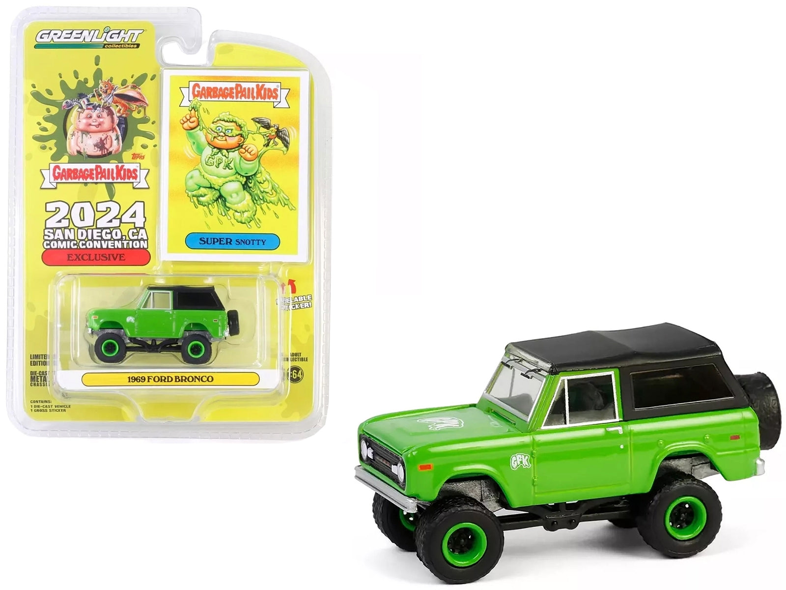 1969 Ford Bronco "Garbage Pail Kids: Super Snotty" Green with Black Top "San Diego Comic-Con 2024 Exclusive" 1/64 Diecast Model Car by Greenlight Greenlight