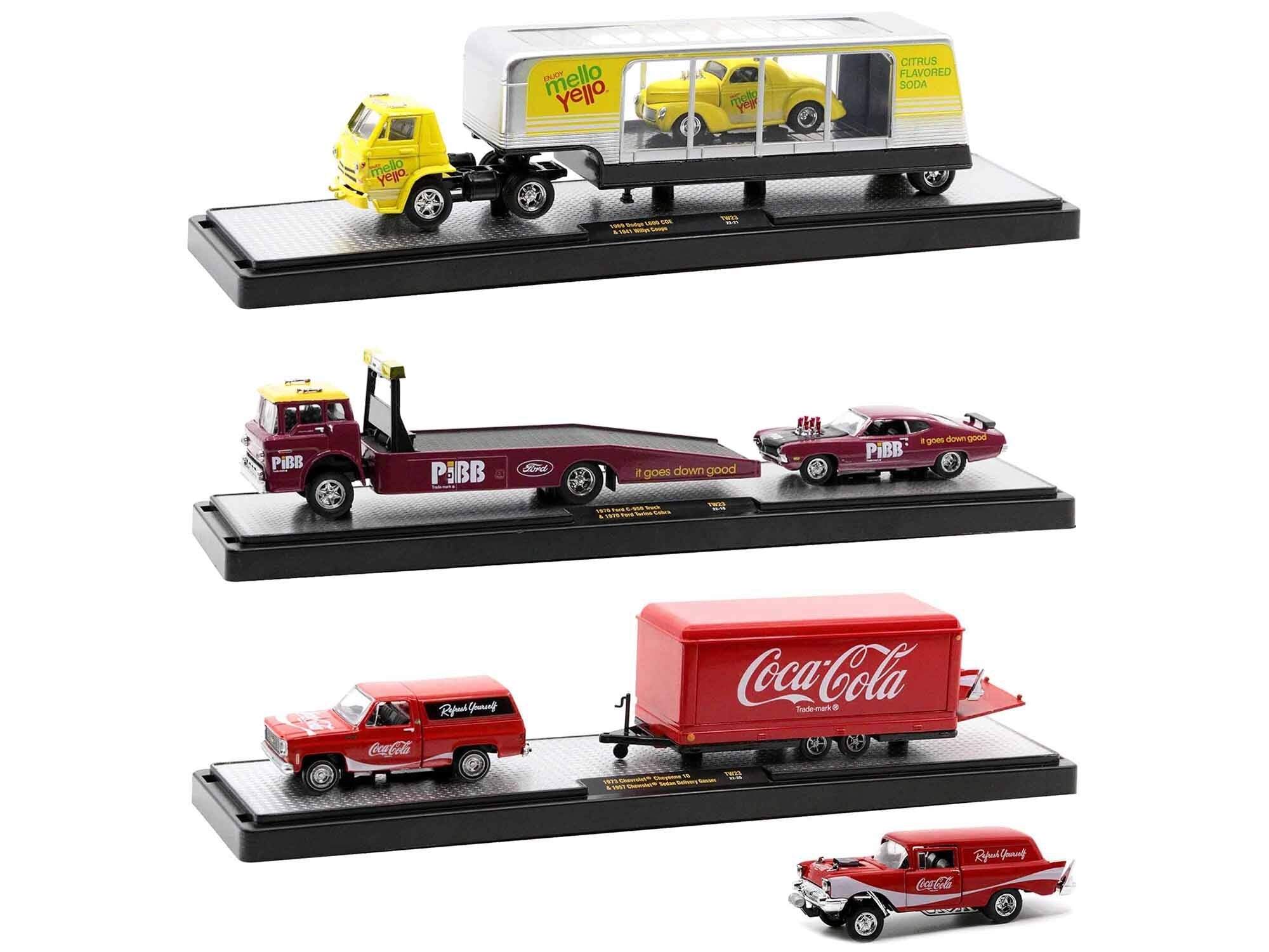 Auto Haulers "Coca-Cola" Set of 3 pieces Release 23 Limited Edition 1/64 Diecast Model Cars by M2 Machines M2