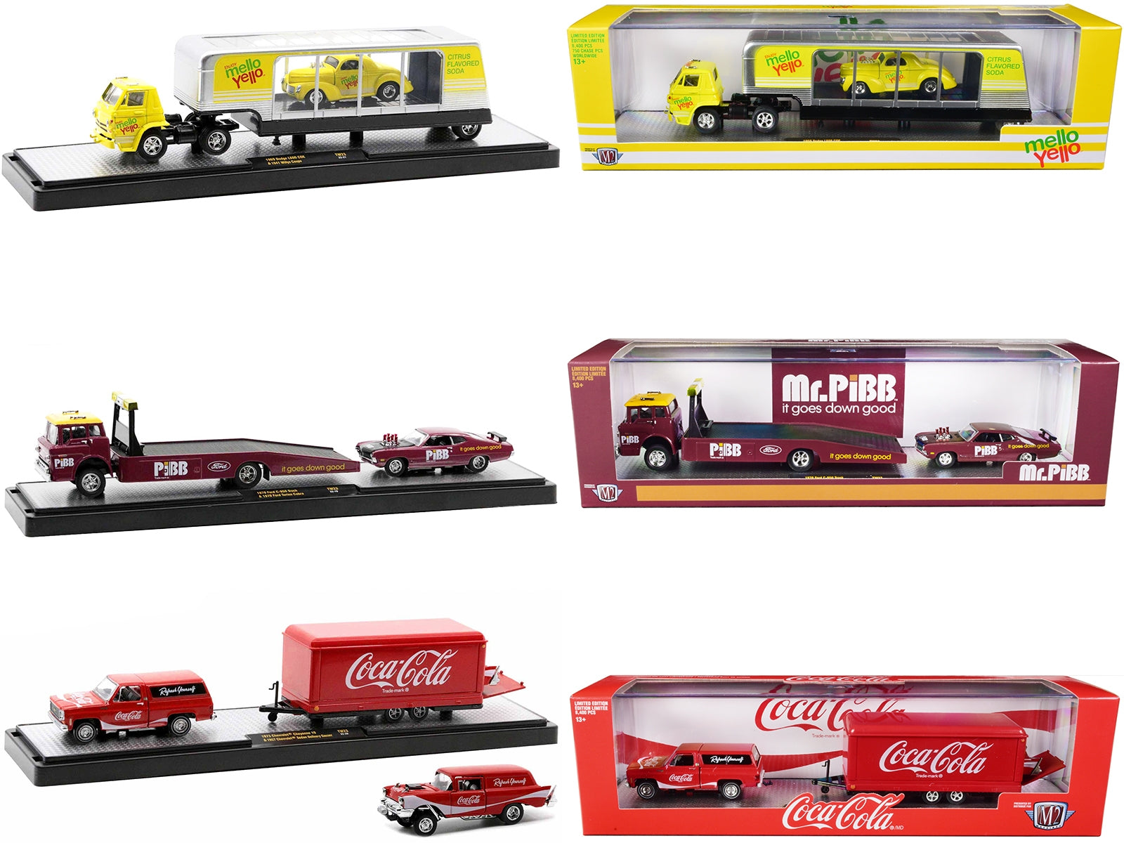 Auto Haulers "Coca-Cola" Set of 3 pieces Release 23 Limited Edition 1/64 Diecast Model Cars by M2 Machines M2