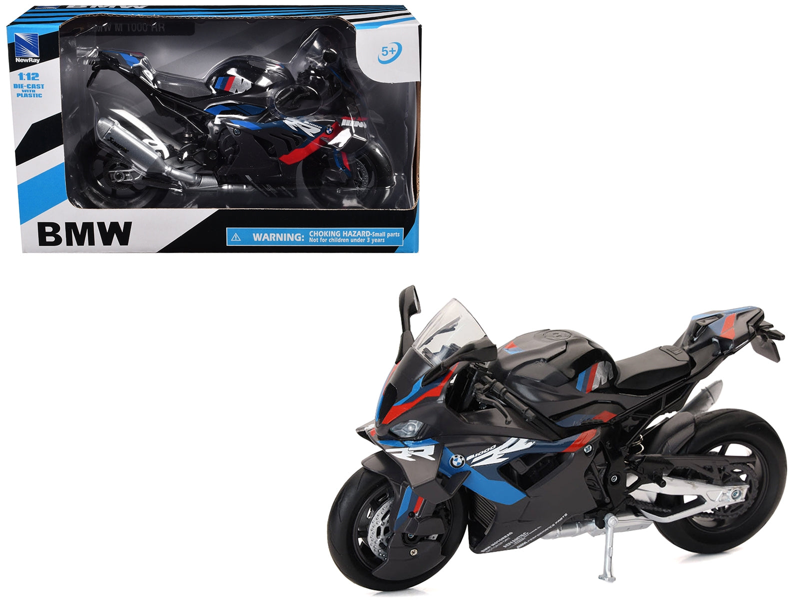 BMW M 1000 RR Motorcycle Black with Red and Blue Stripes 1/12 Diecast Model by New Ray New Ray