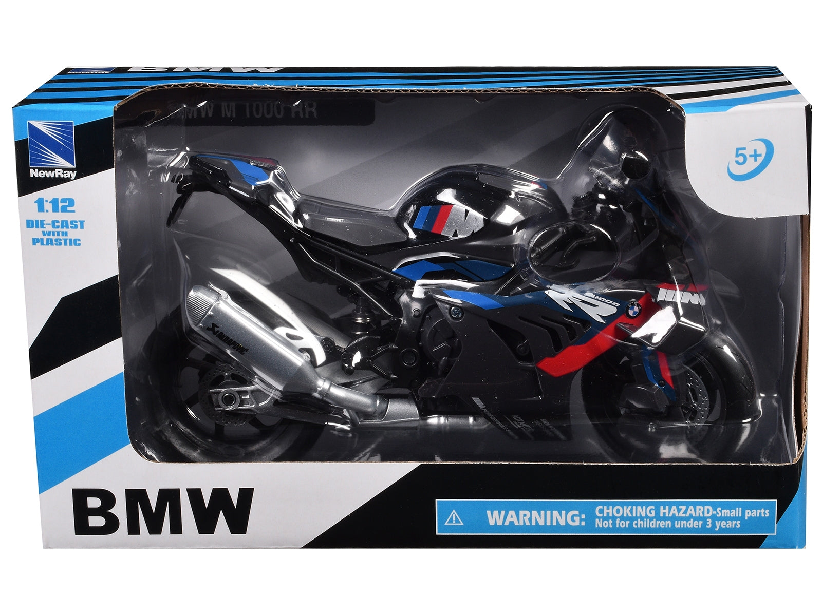 BMW M 1000 RR Motorcycle Black with Red and Blue Stripes 1/12 Diecast Model by New Ray New Ray