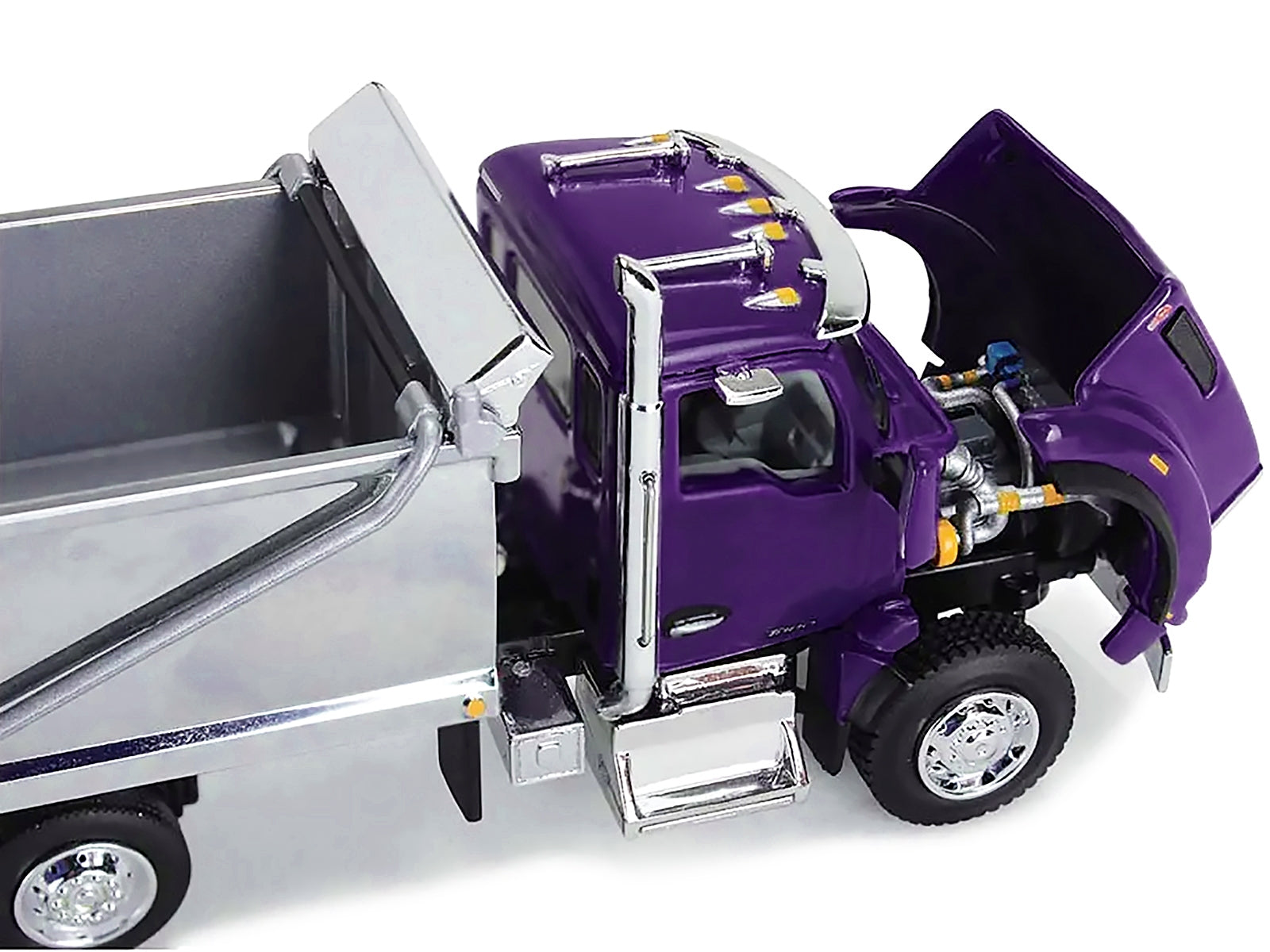 Kenworth T880 Day Cab with Rogue Transfer Dump Body Truck Purple and Chrome 1/64 Diecast Model by DCP/First Gear First Gear