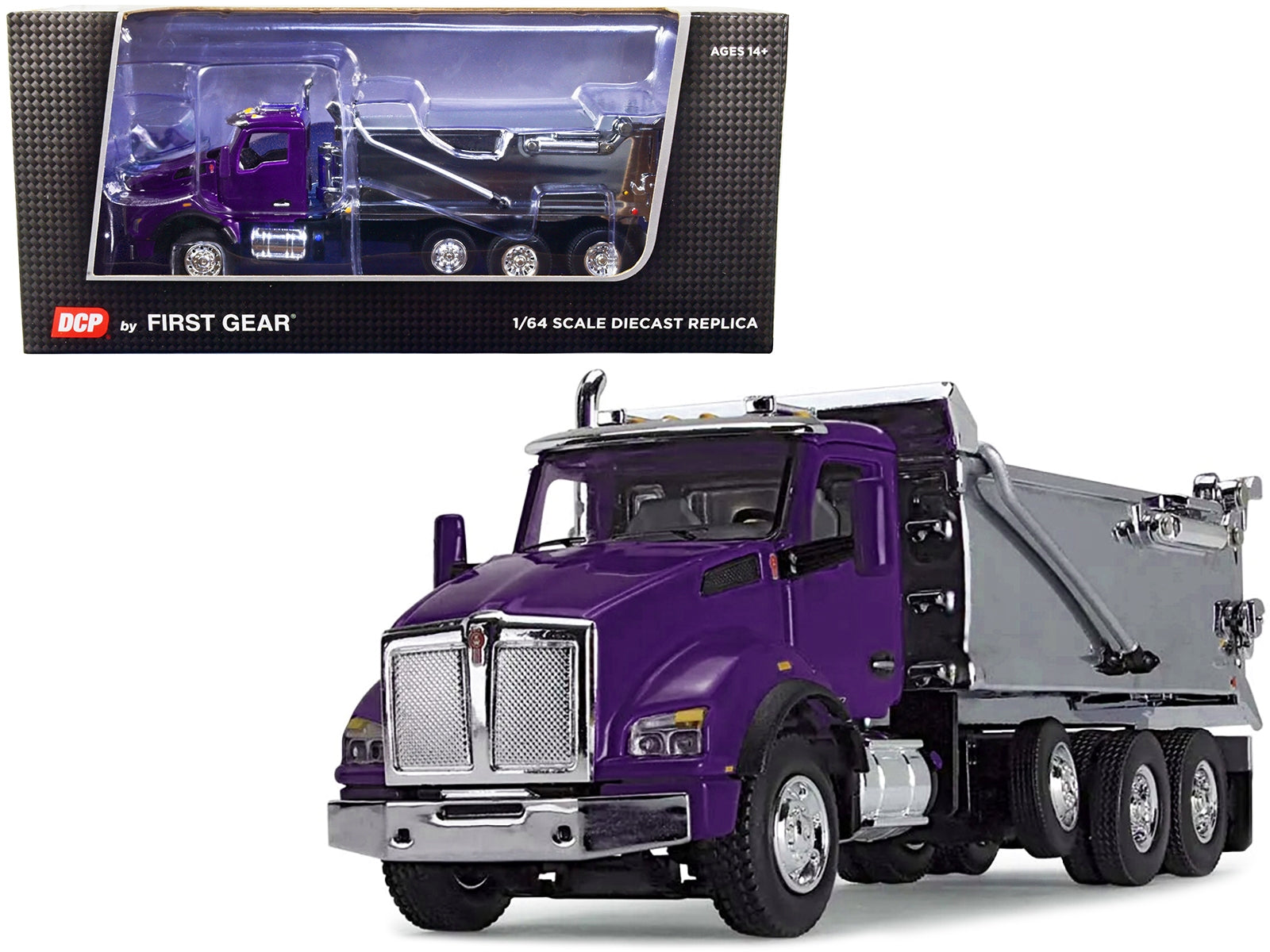 Kenworth T880 Day Cab with Rogue Transfer Dump Body Truck Purple and Chrome 1/64 Diecast Model by DCP/First Gear First Gear