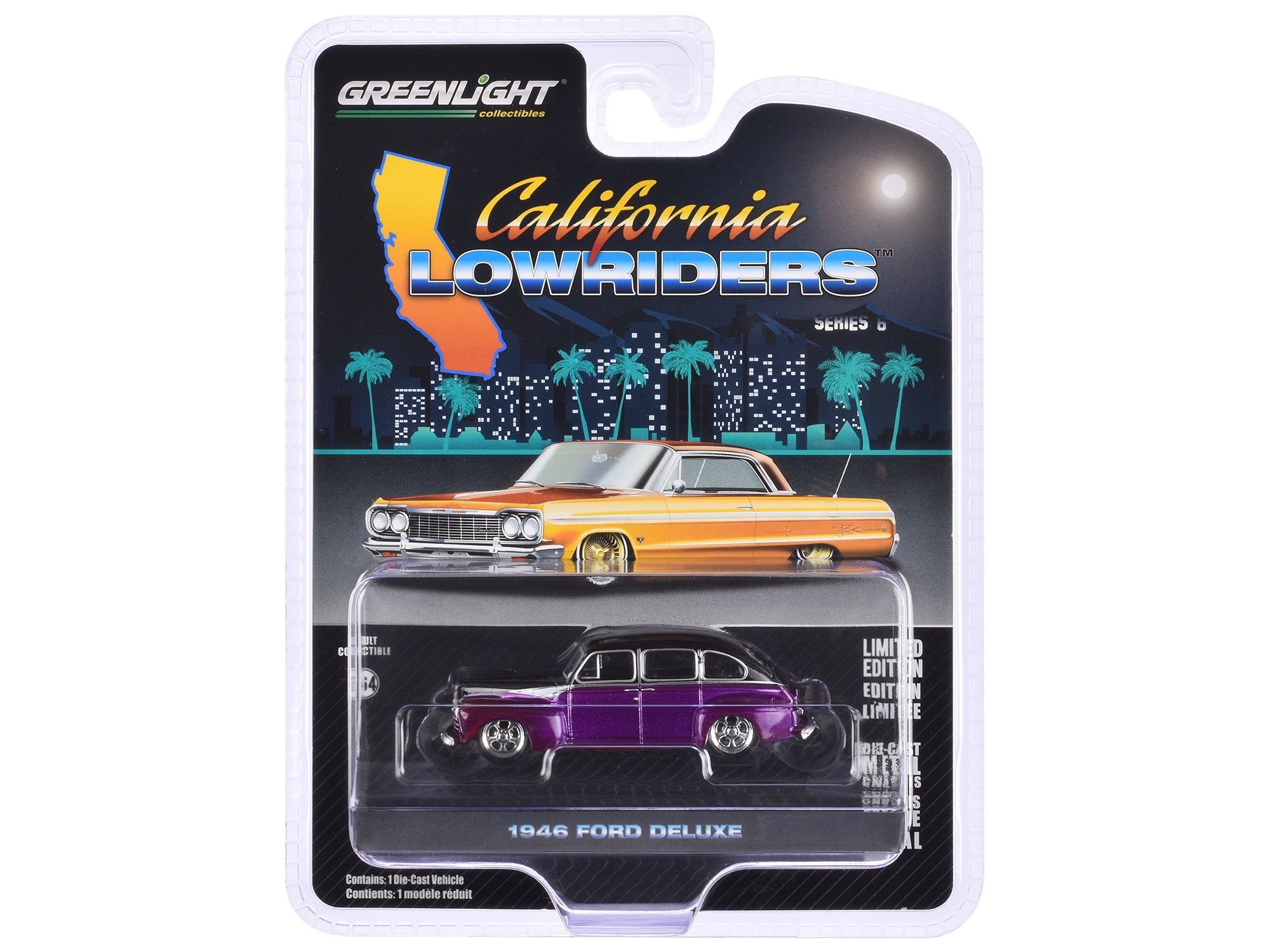 1946 Ford Fordor Super Deluxe Dark Purple Metallic and Black "California Lowriders" Series 6 1/64 Diecast Model Car by Greenlight Greenlight