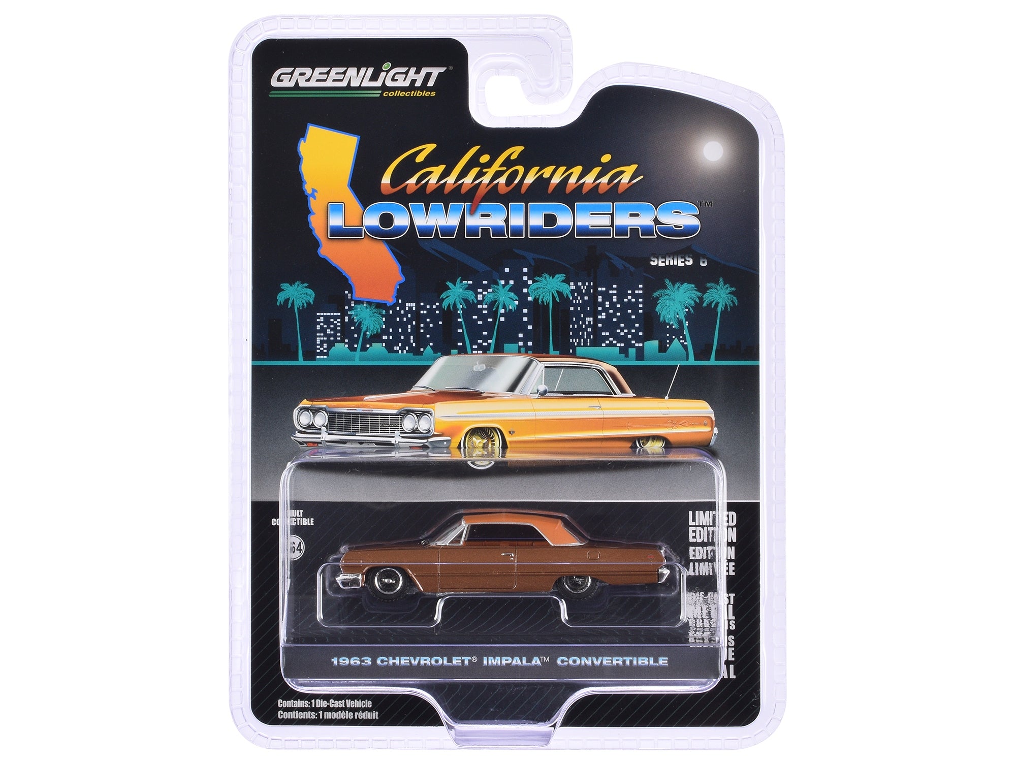 1963 Chevrolet Impala SS Convertible (Top Up) Bronze Metallic "California Lowriders" Series 6 1/64 Diecast Model Car by Greenlight Greenlight