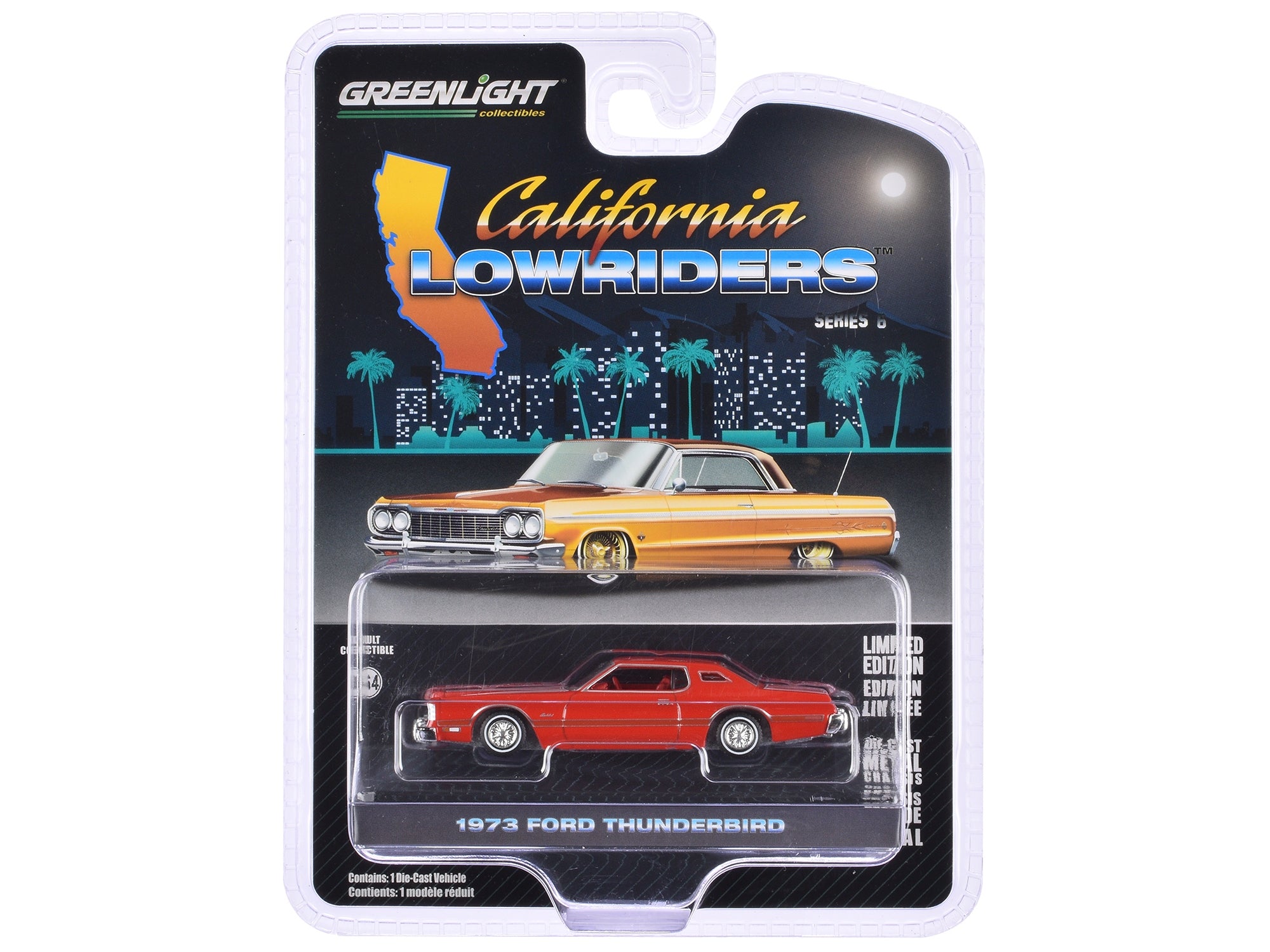 1973 Ford Thunderbird Red Custom with Graphics "California Lowriders" Series 6 1/64 Diecast Model Car by Greenlight Greenlight