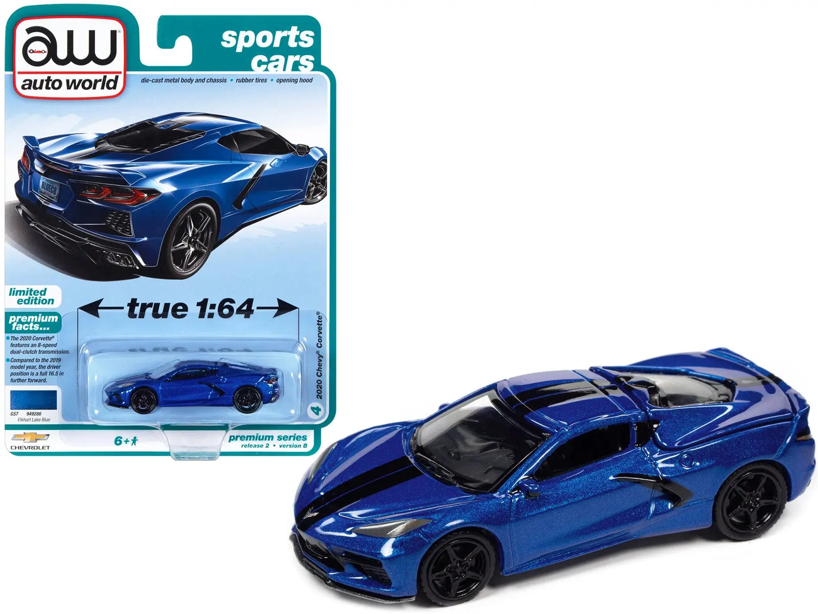 2020 Chevrolet Corvette Elkhart Lake Blue Metallic "Sports Cars" Limited Edition 1/64 Diecast Model Car by Auto World Autoworld