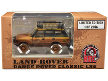 Load image into Gallery viewer, Land Rover Range Rover Classic LSE RHD (Right Hand Drive) &quot;Camel Trophy&quot; Yellow (Dirty Mud Version) with Roof Rack Extra Wheels and Accessories Limited Edition to 2016 pieces Worldwide 1/64 Diecast Model Car by BM Creations BM Creations
