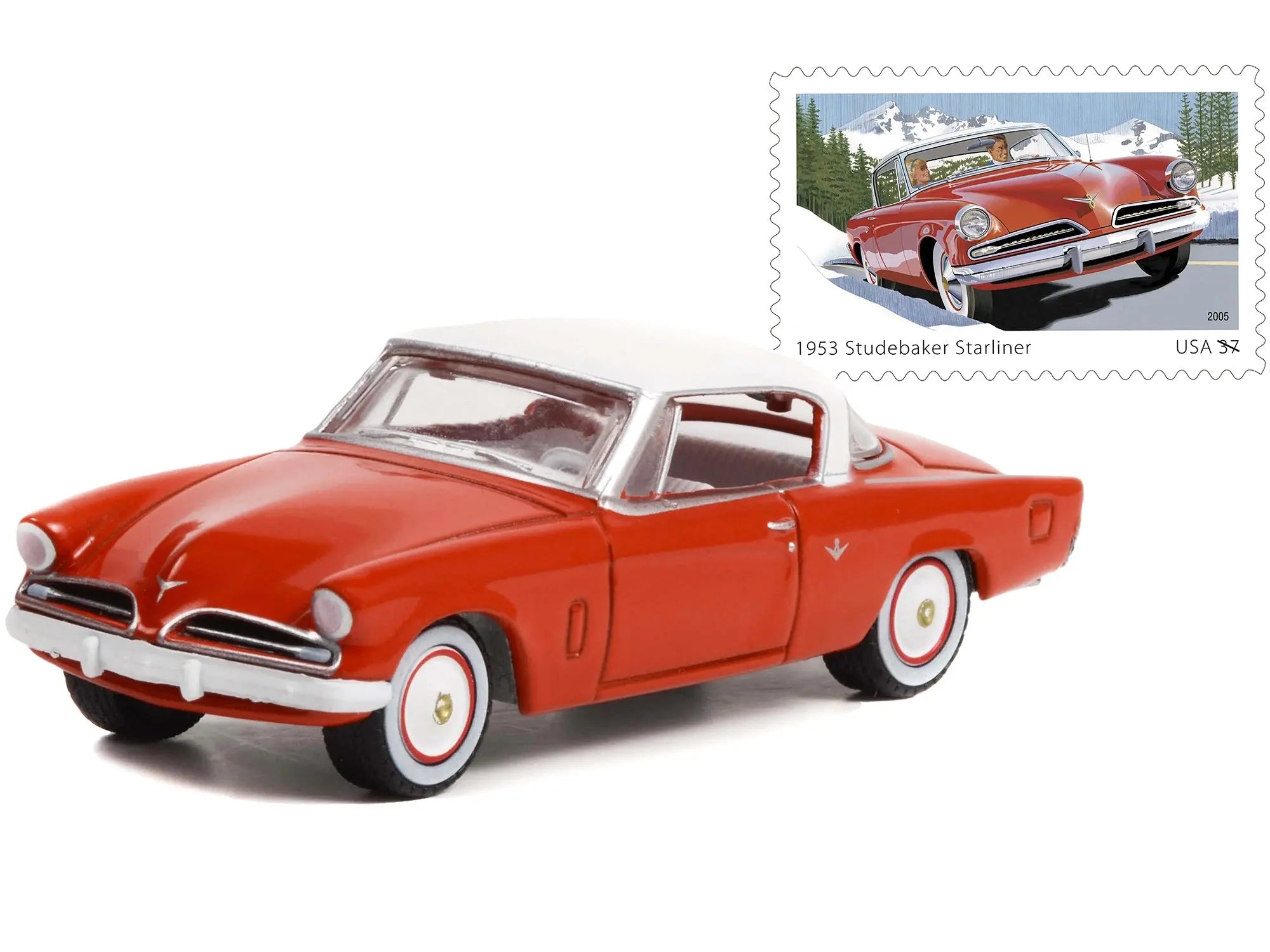 1953 Studebaker Starliner Red with White Top USPS (United States Postal Service) "America on the Move" "Hobby Exclusive" Series 1/64 Diecast Model Car by Greenlight Greenlight