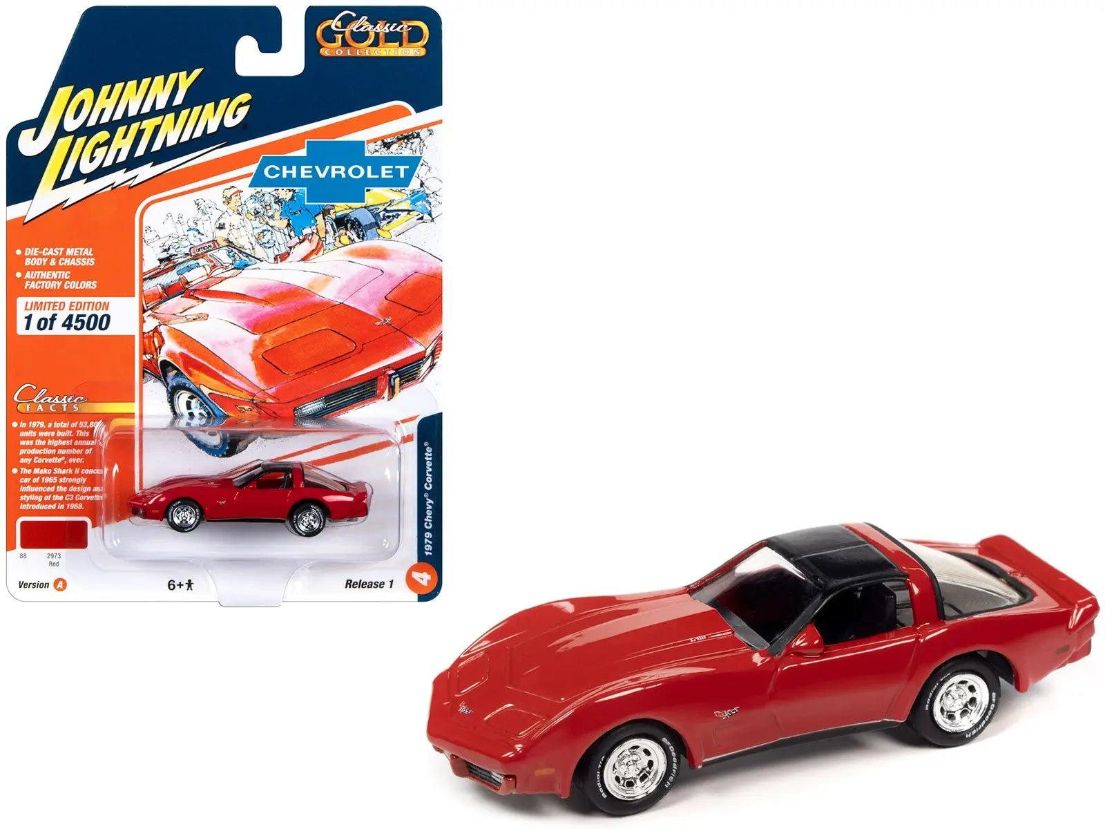 1979 Chevrolet Corvette Red with Black Top "Classic Gold Collection" 2023 Release 1 Limited Edition to 4500 pieces Worldwide 1/64 Diecast Model Car by Johnny Lightning Johnny Lightning