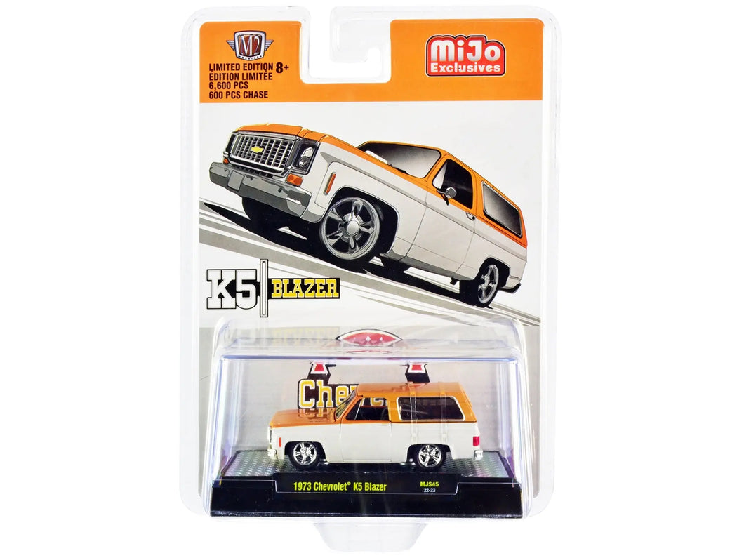 1973 Chevrolet K5 Blazer Orange Metallic and White Metallic Limited Edition to 6600 pieces Worldwide 1/64 Diecast Model Car by M2 Machines M2