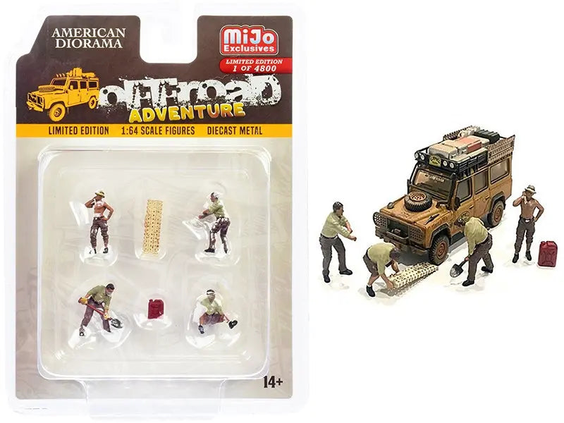 "Off-Road Adventure" 6 piece Diecast Set (4 Male Figurines and 2 Accessories) Limited Edition to 4800 pieces Worldwide for 1/64 Scale Models by American Diorama American Diorama