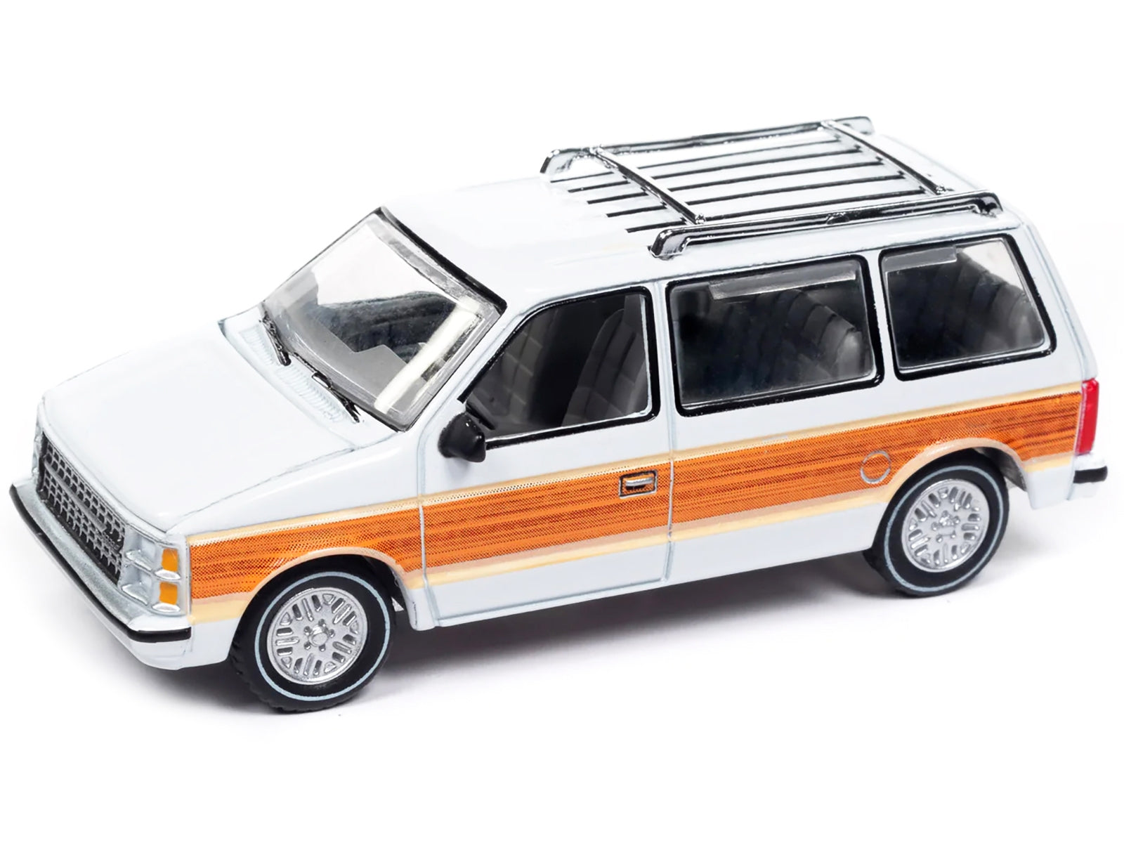 1985 Dodge Caravan Van White with Woodgrain Side Panels "Mighty Minivans" Series 1/64 Diecast Model Car by Auto World Autoworld