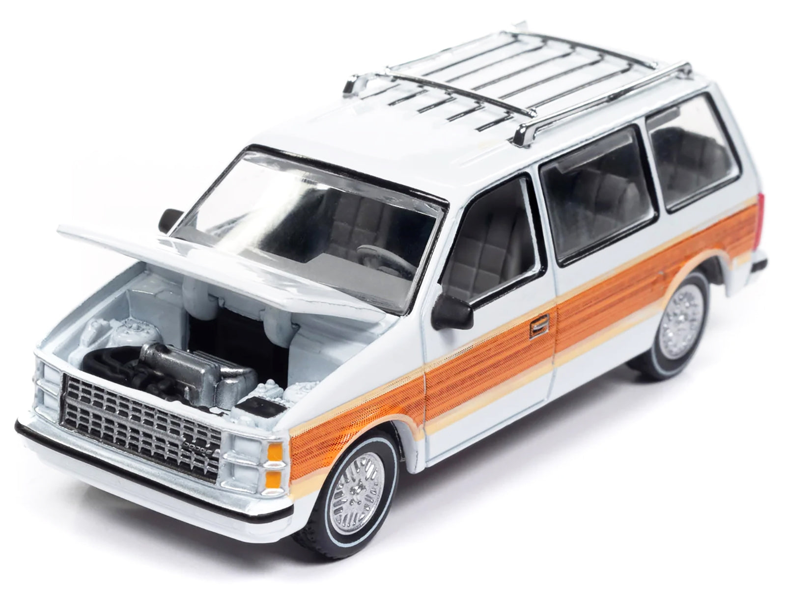 1985 Dodge Caravan Van White with Woodgrain Side Panels "Mighty Minivans" Series 1/64 Diecast Model Car by Auto World Autoworld