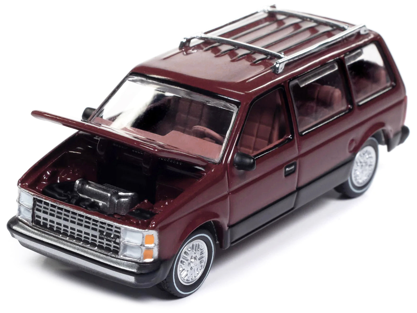 1985 Dodge Caravan Van Crimson Red and Black "Mighty Minivans" Series 1/64 Diecast Model Car by Auto World Autoworld