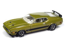 Load image into Gallery viewer, 1973 Ford Mustang Mach 1 Bright Green Gold Metallic with Black Stripes &quot;Vintage Muscle&quot; Series 1/64 Diecast Model Car by Auto World Autoworld
