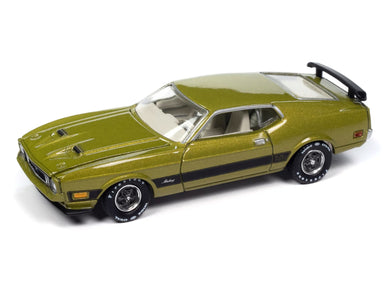 1973 Ford Mustang Mach 1 Bright Green Gold Metallic with Black Stripes 