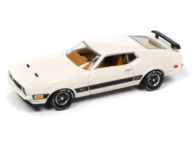 1973 Ford Mustang Mach 1 Pearl White with Black Stripes 