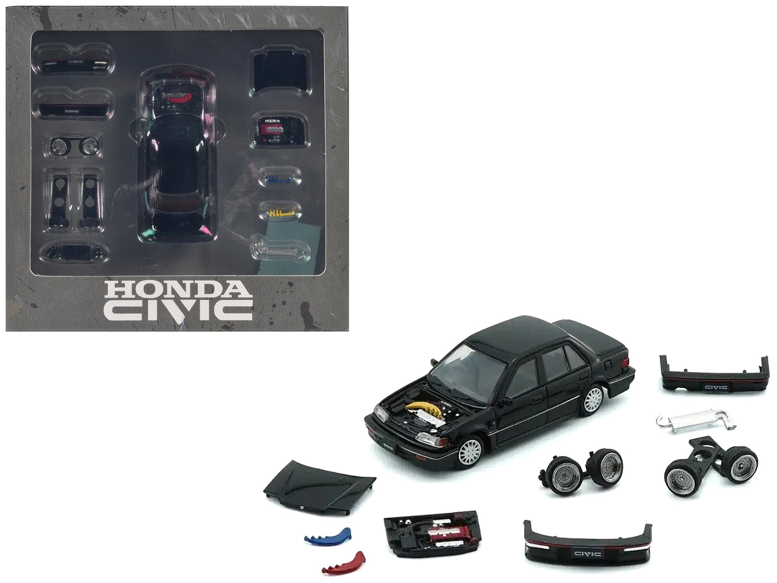 Honda Civic EF2 RHD (Right Hand Drive) Black with Accessories 1/64 Diecast Model Car by BM Creations BM Creations