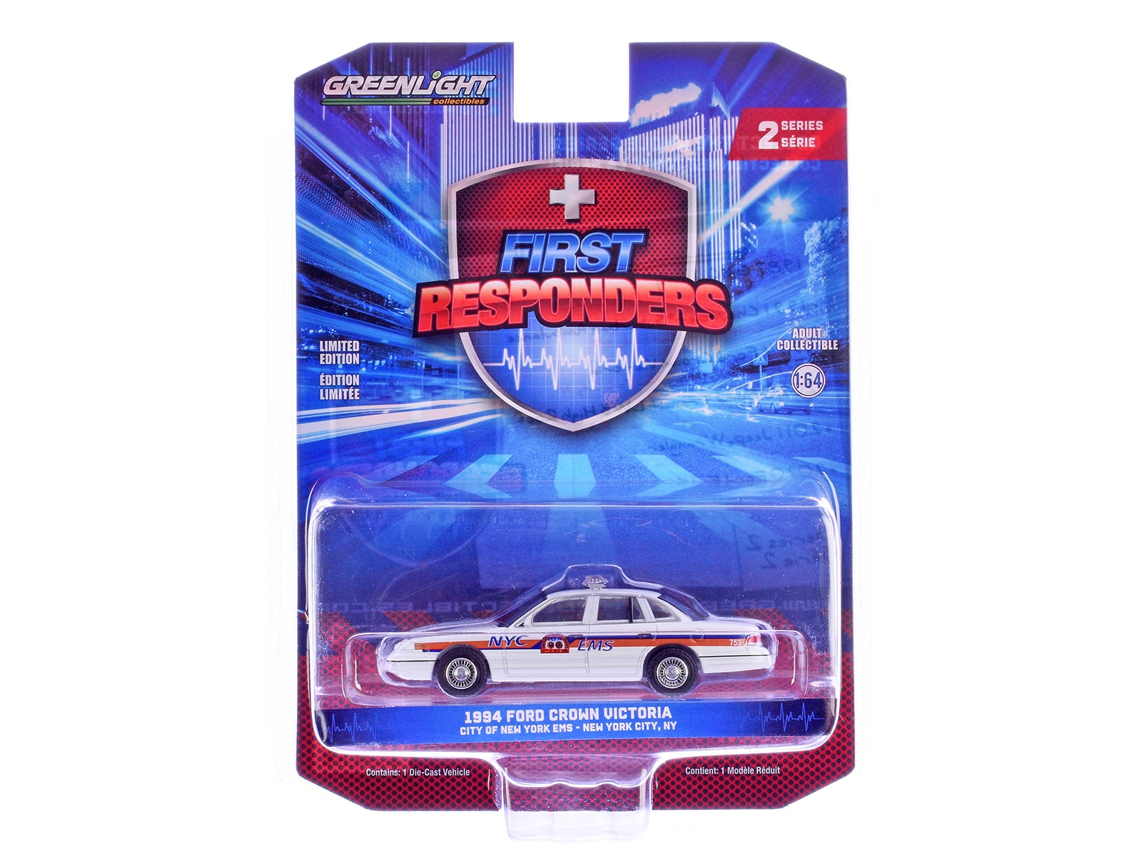 1994 Ford Crown Victoria "NYC EMS (City of New York Emergency Medical Service)" White with Blue and Red Stripes "First Responders" Series 2 1/64 Diecast Model Car by Greenlight Greenlight