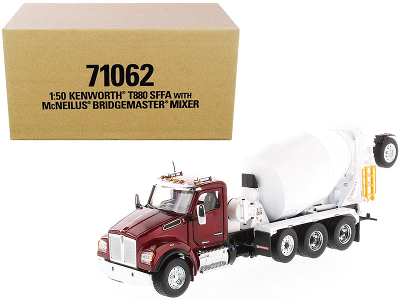 Kenworth T880 SFFA with McNeilus Bridgemaster Mixer Truck Radiant Red and White 1/50 Diecast Model by Diecast Masters Diecast Masters