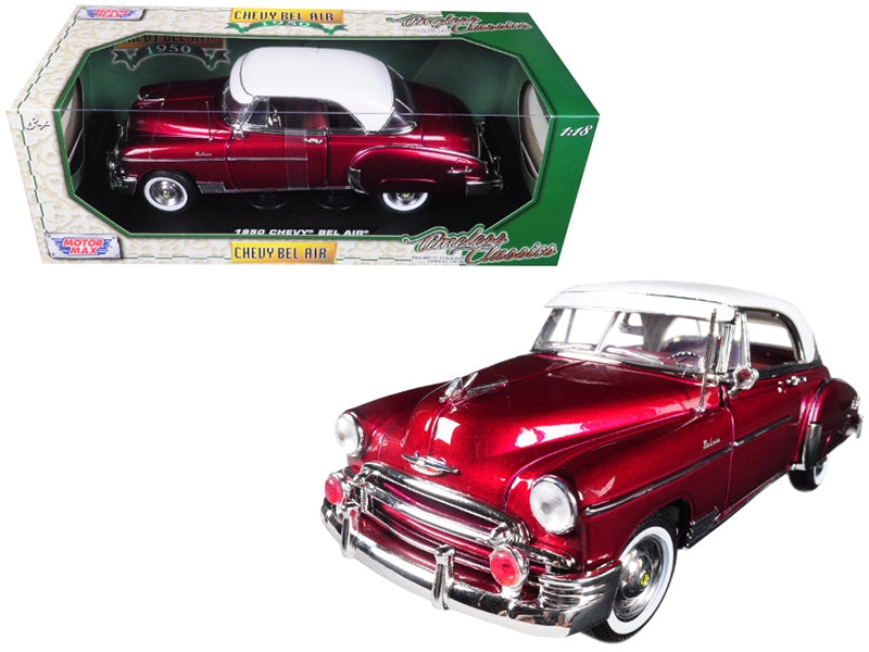 1950 Chevrolet Bel Air Burgundy with White Roof 1/18 Diecast Model Car by Motormax Motormax