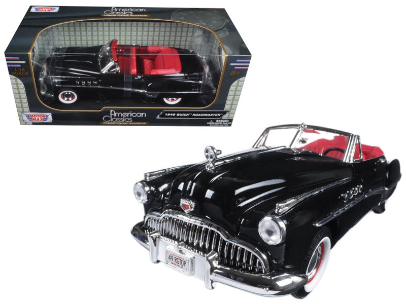 1949 Buick Roadmaster Black with Red Interior 1/18 Diecast Model Car by Motormax Motormax