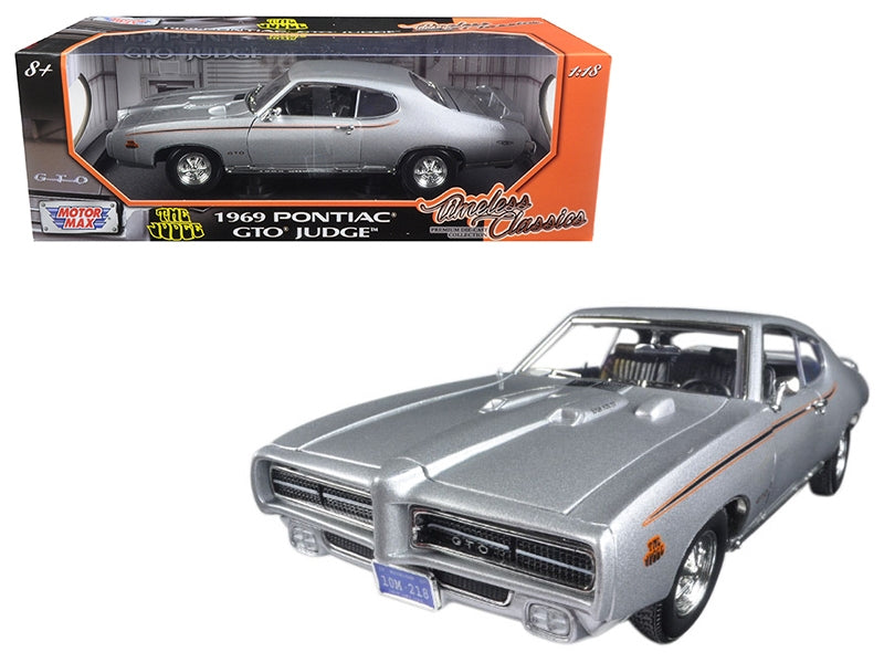 1969 Pontiac GTO Judge Silver Metallic "Timeless Classics" Series 1/18 Diecast Model Car by Motormax Motormax