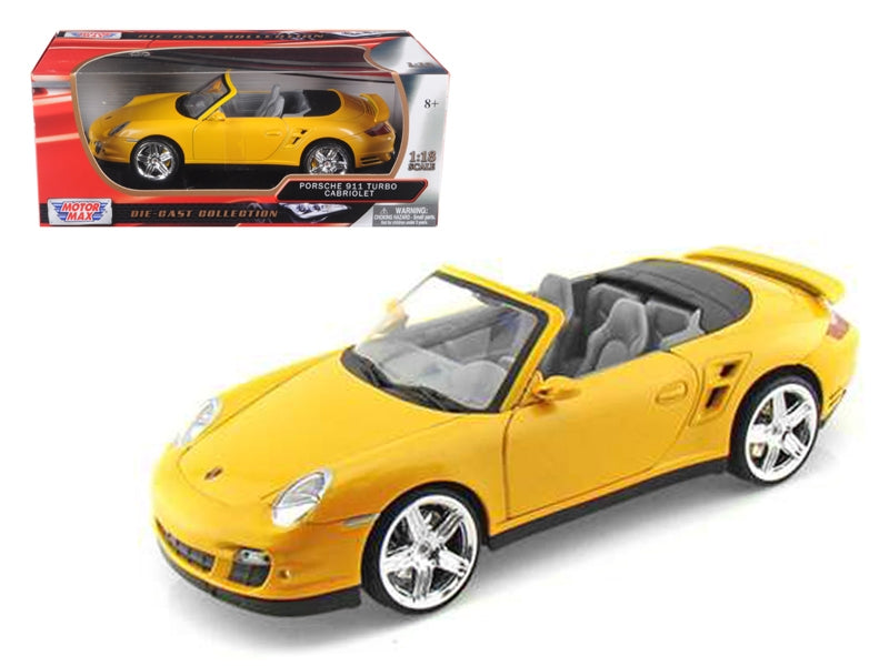 Porsche 911 (997) Turbo Convertible Yellow 1/18 Diecast Car Model by Motormax Motormax