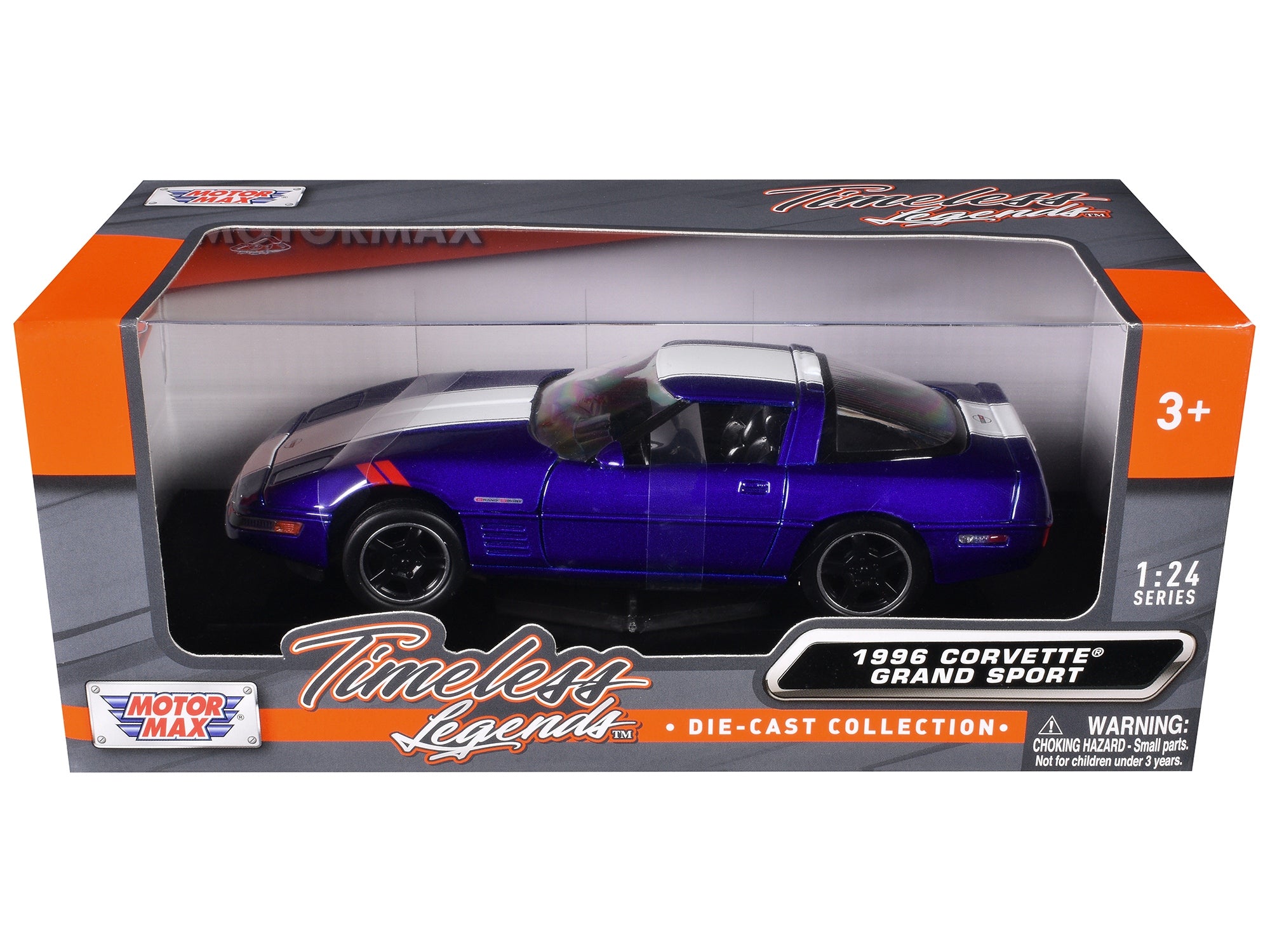 1996 Chevrolet Corvette Grand Sport Blue Metallic with White Stripes "Timeless Legends" Series 1/24 Diecast Model Car by Motormax Motormax