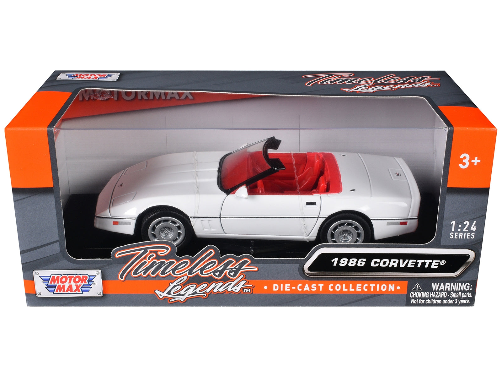 1986 Chevrolet Corvette C4 Convertible White with Red Interior "Timeless Legends" Series 1/24 Diecast Model Car by Motormax Motormax