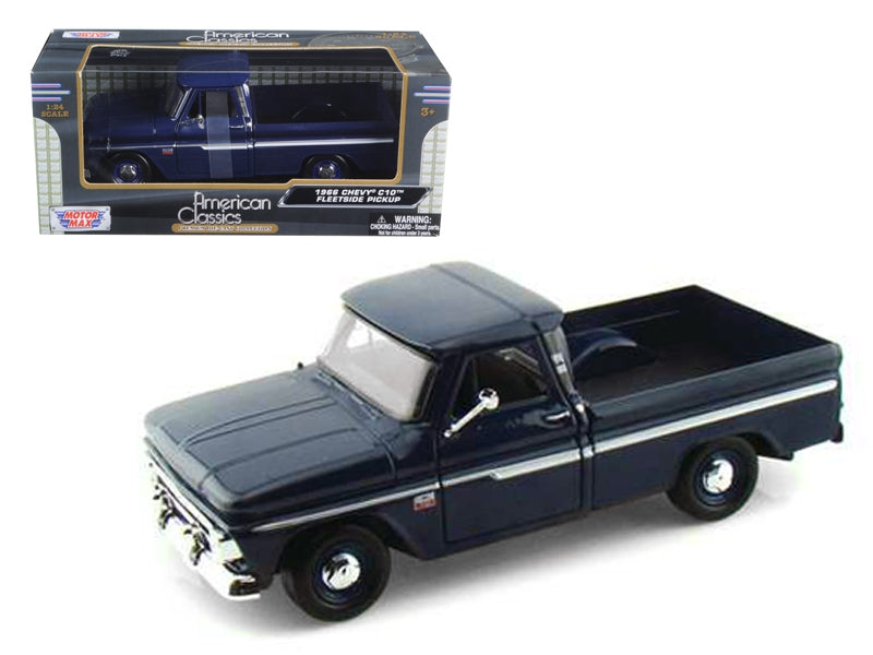 1966 Chevrolet C10 Fleetside Pickup Truck Dark Blue 1/24 Diecast Car Model by Motormax Motormax