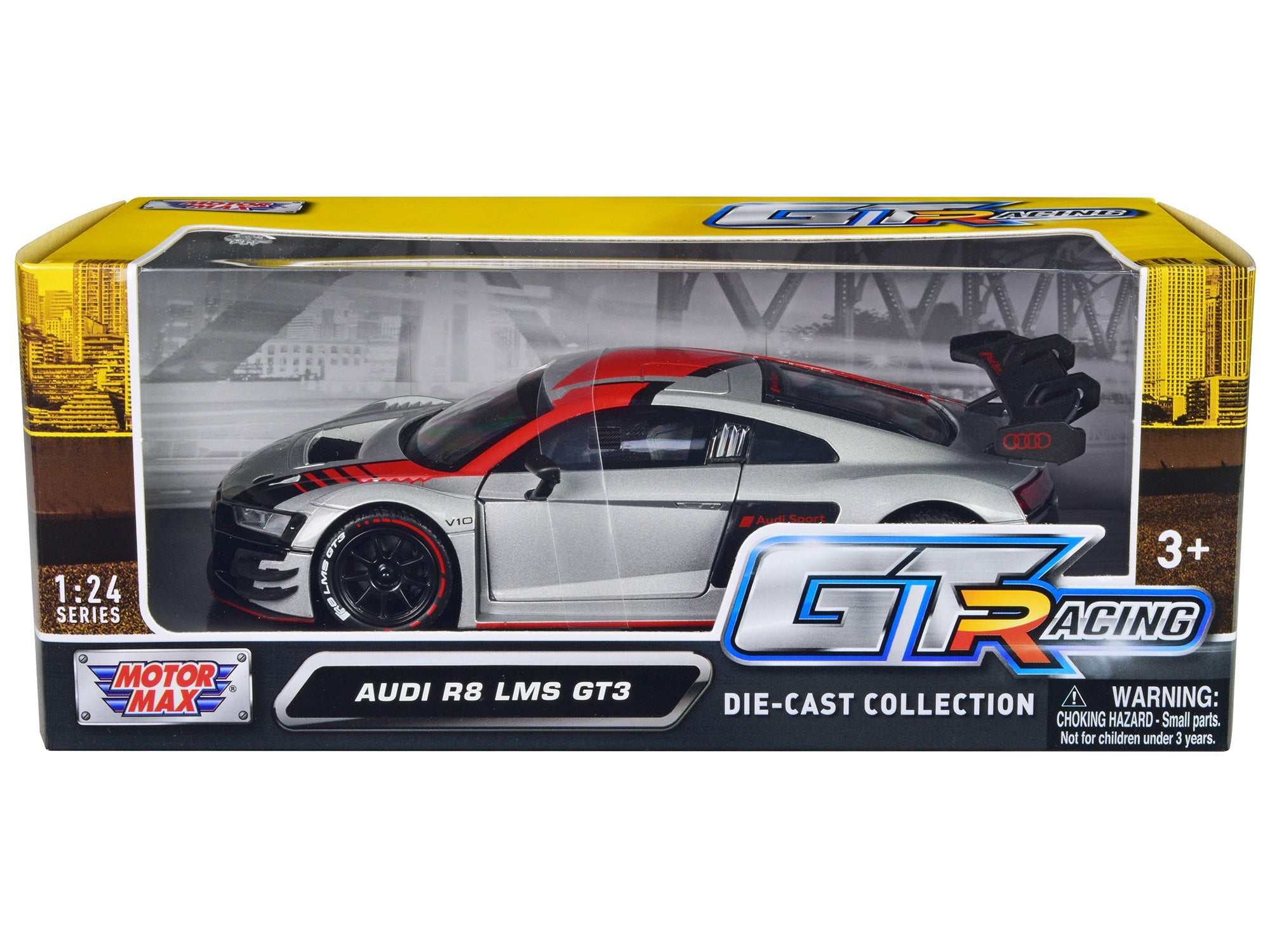 Audi R8 LMS GT3 Silver Metallic with Graphics "GT Racing" Series 1/24 Diecast Model Car by Motormax Motormax